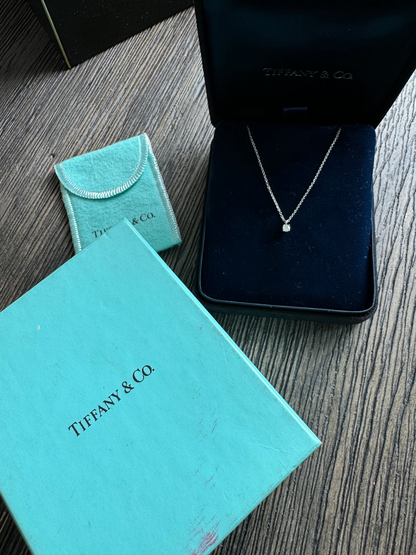 Tiffany & Co Platinum Solitaire Pendant Necklace 18" with Round Diamond