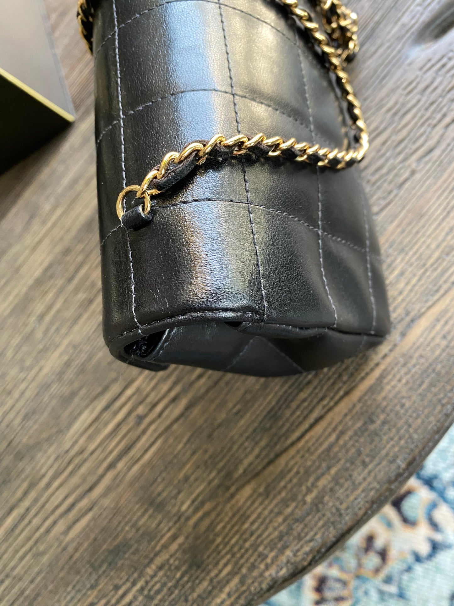 CHANEL Choco Bar Camellia CC Logo Lambskin Chain shoulder bag