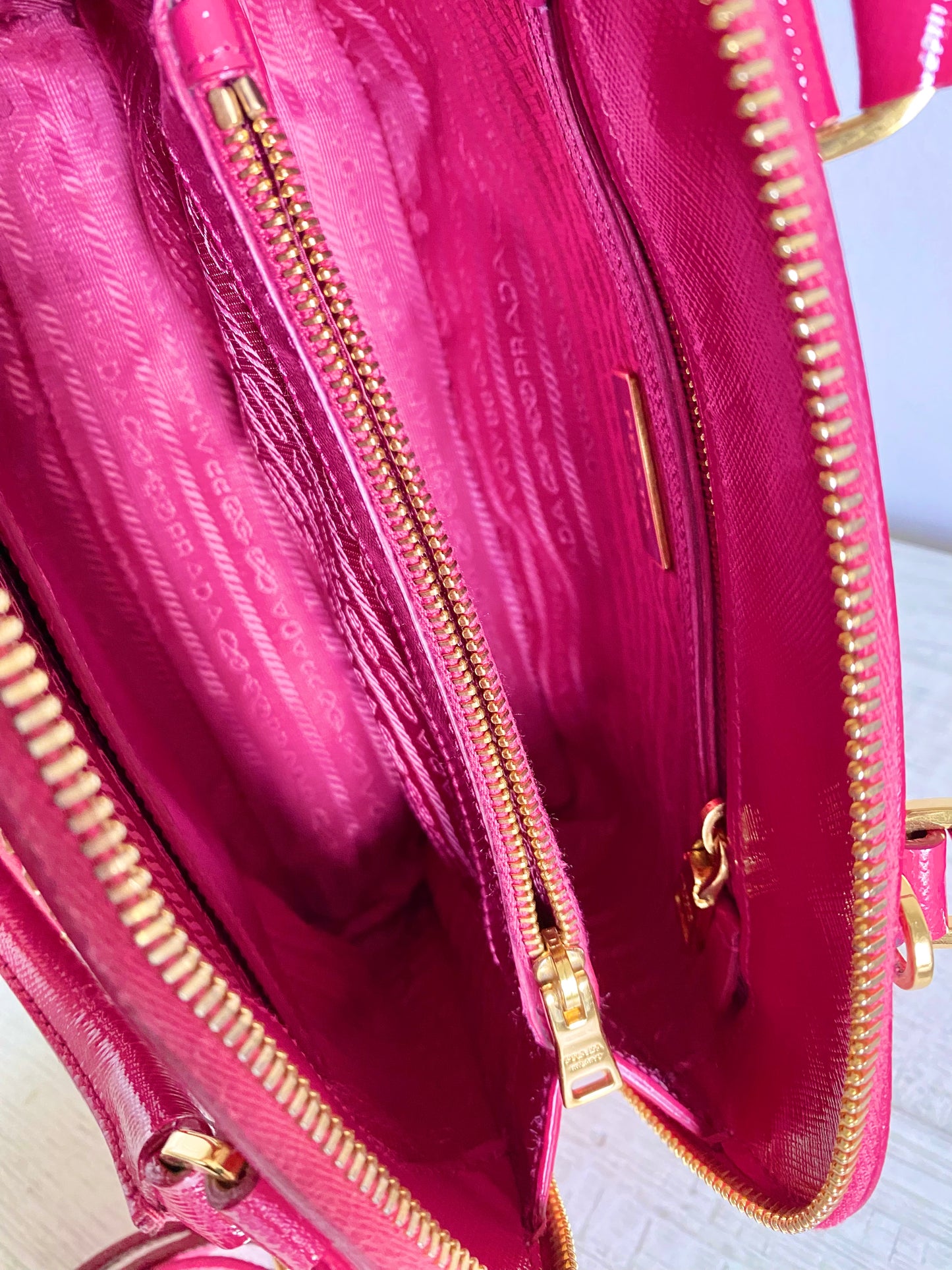 MSRP $2700 Prada Promenade Small Saffiano Vernice Shoulder Bag Color - Peonia