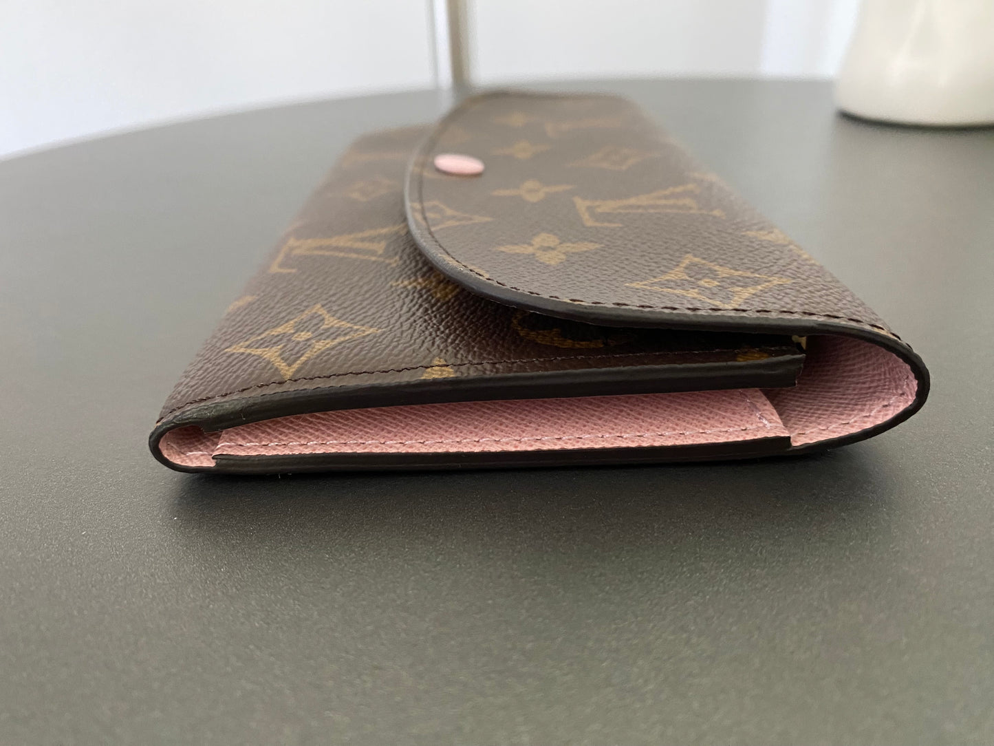 LOUIS VUITTON Emilie Wallet Pink Brown Monogram Canvas