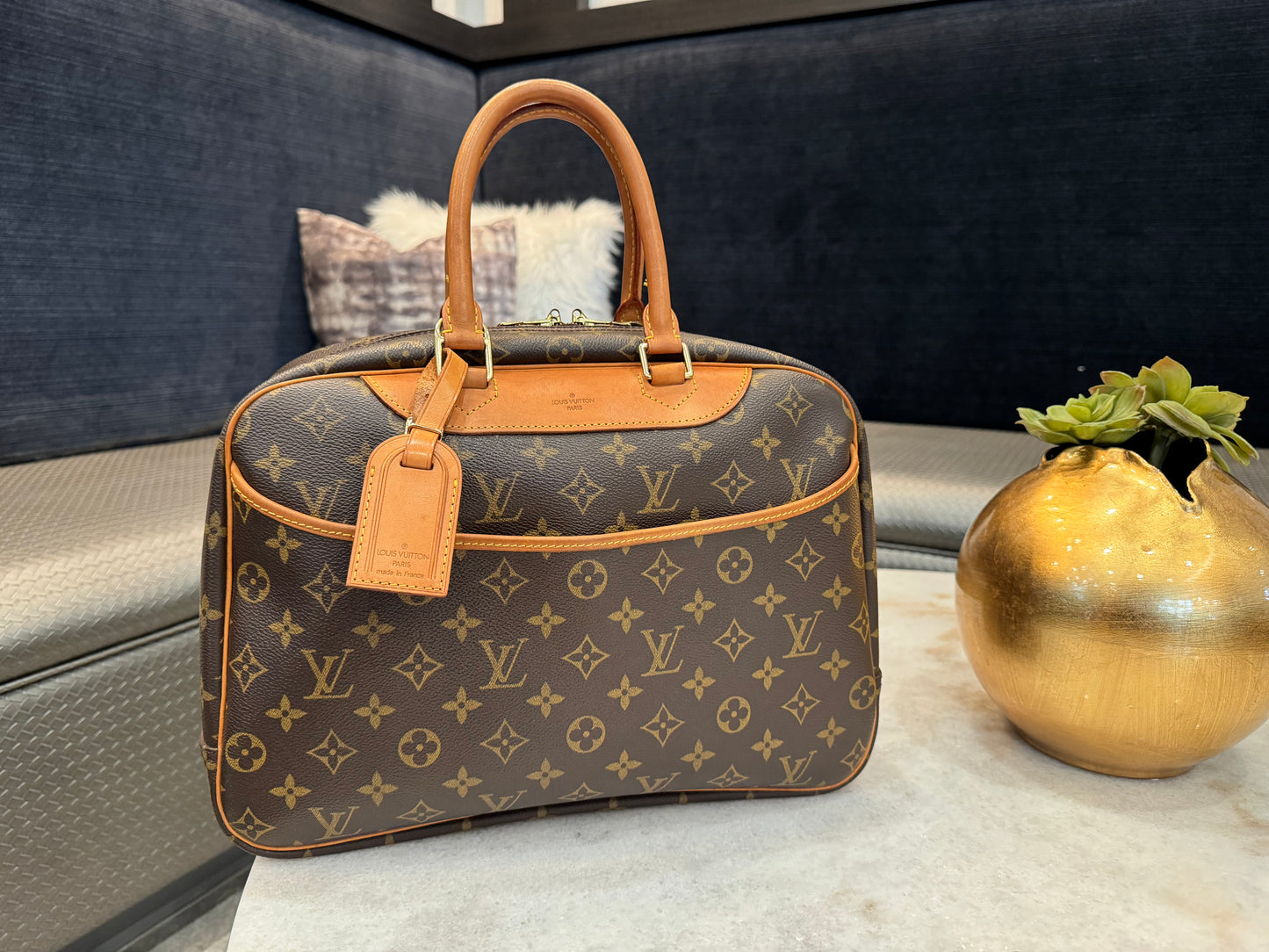 Louis Vuitton LV Hand Bag Deauville Brown Monogram