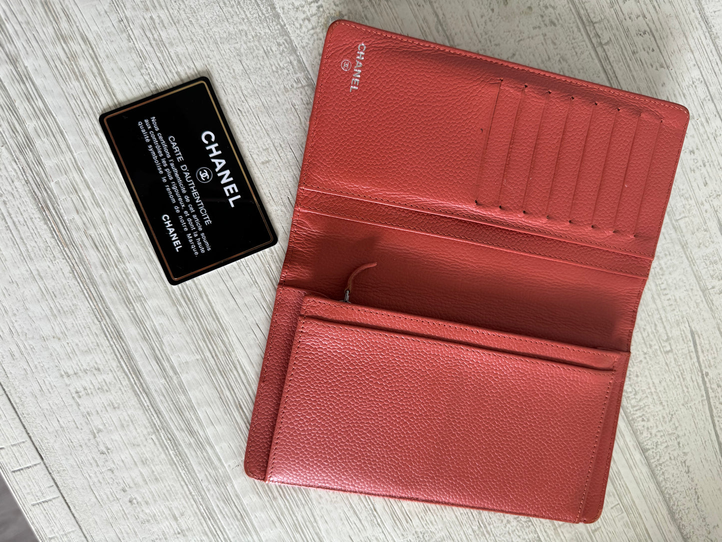 CHANEL Logo Caviar Skin Long Bifold Wallet