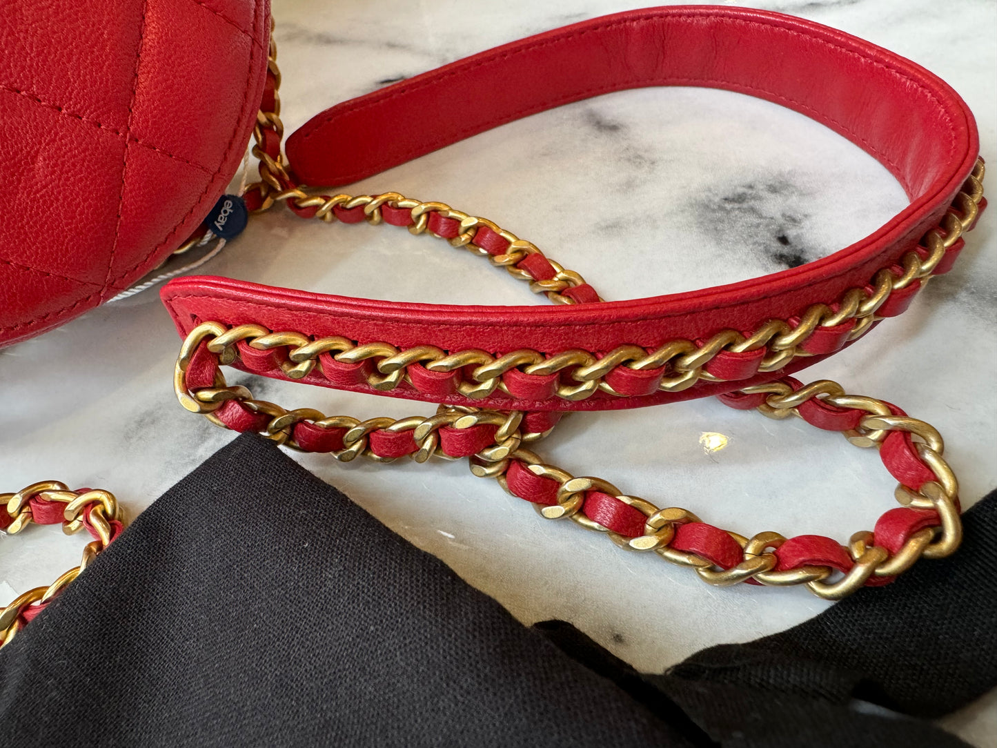 Chanel Red Quilted Lambskin Round Shoulder Bag With Gold Chain 2019