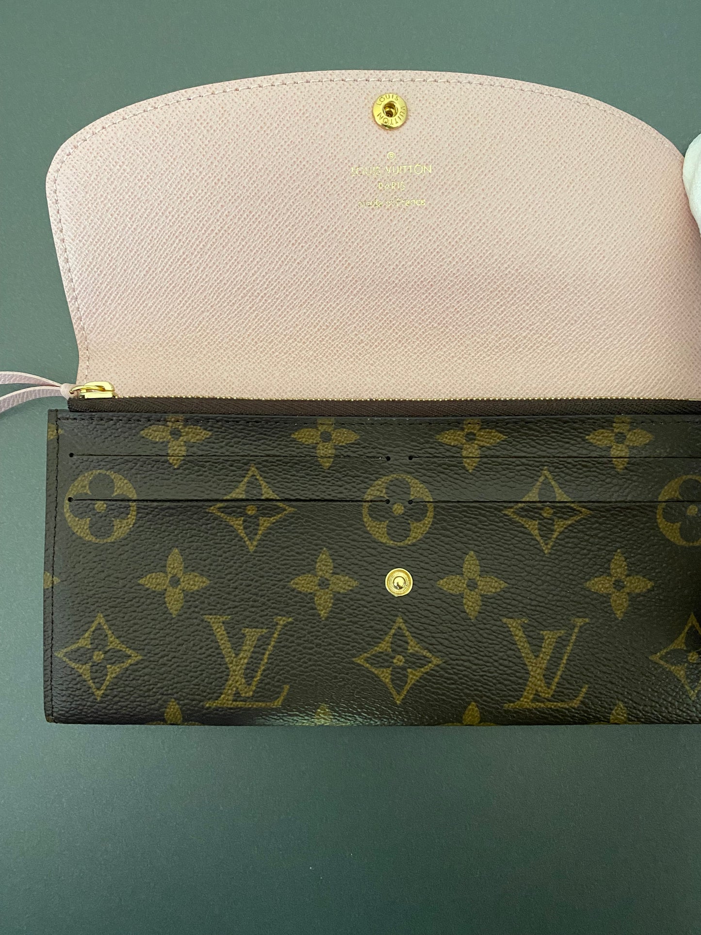 LOUIS VUITTON Emilie Wallet Pink Brown Monogram Canvas
