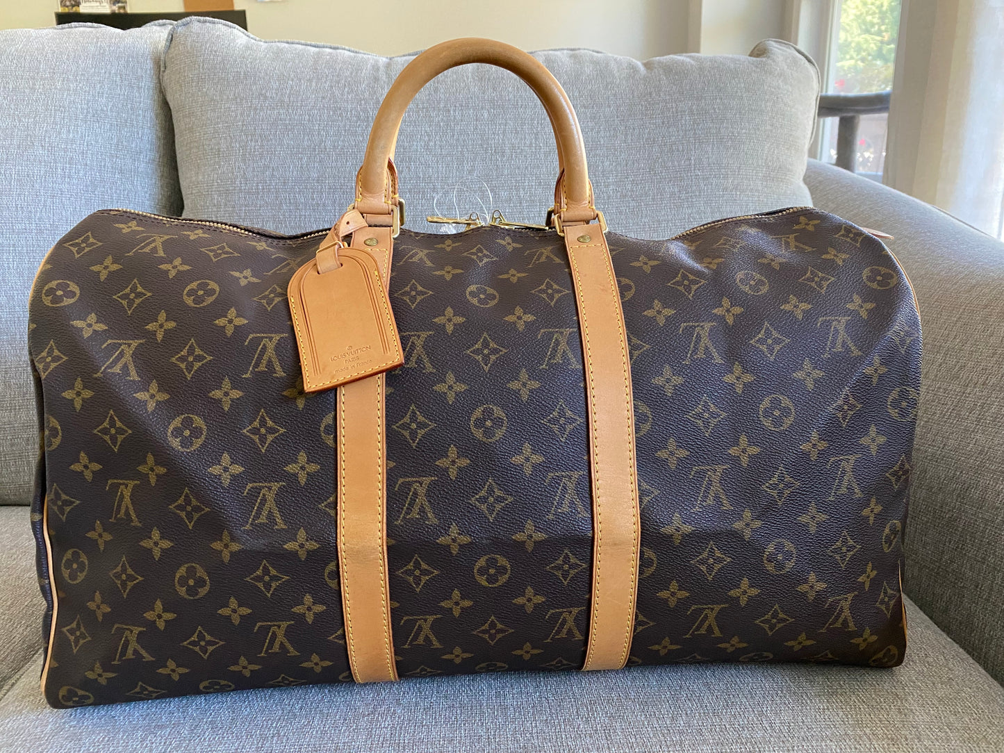 Louis Vuitton Keepall 50 Brown Canvas Duffle Travel Bag