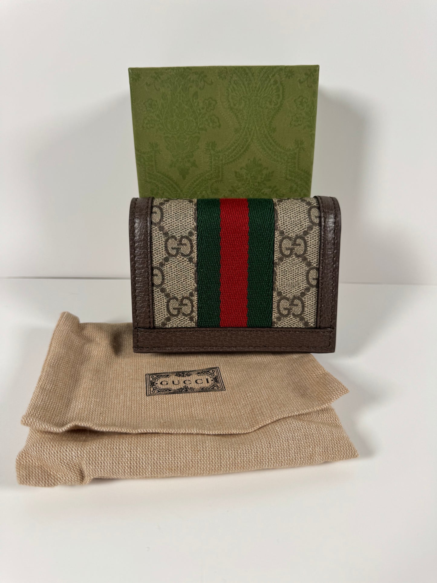 GUCCI Ophidia GG Logo PVC Bifold Wallet Beige