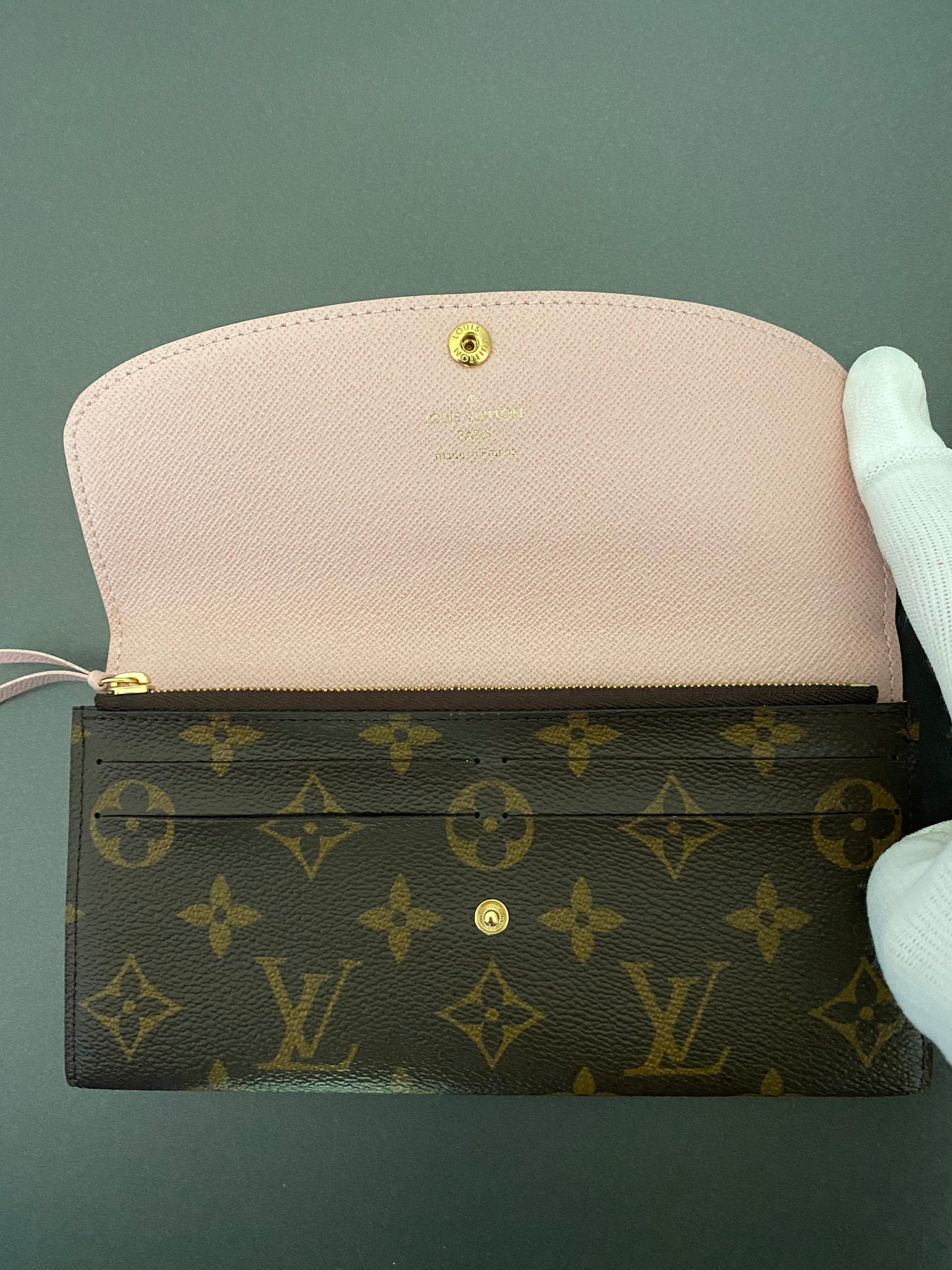 LOUIS VUITTON Emilie Wallet Pink Brown Monogram Canvas