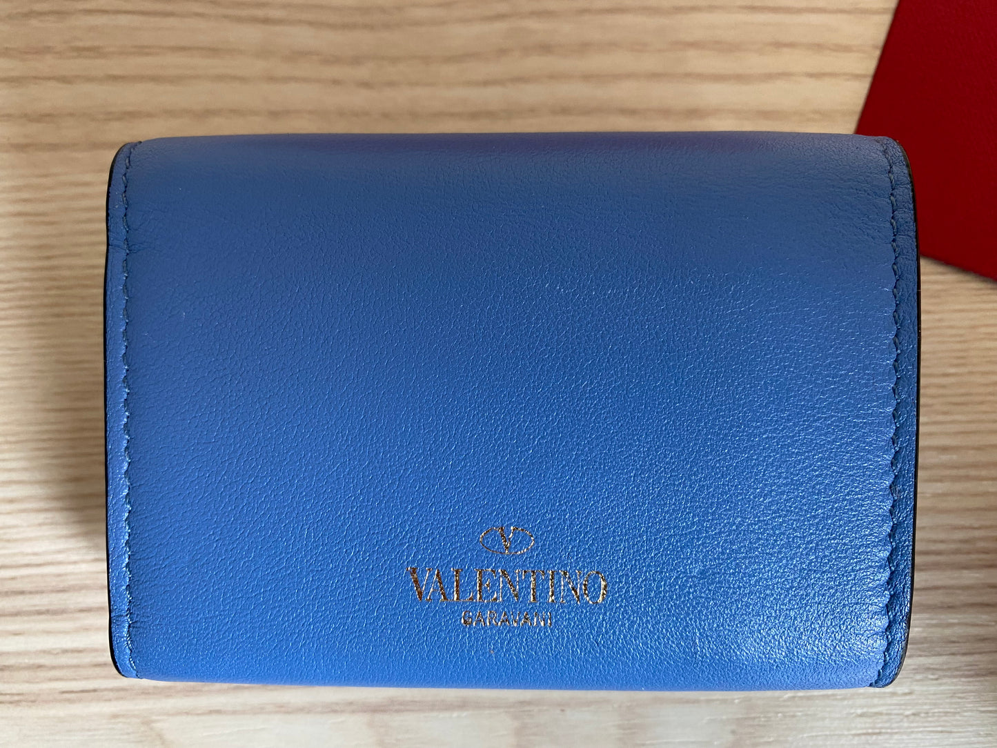 VALENTINO Garavani Rock Studs Leather Compact Trifold Wallet