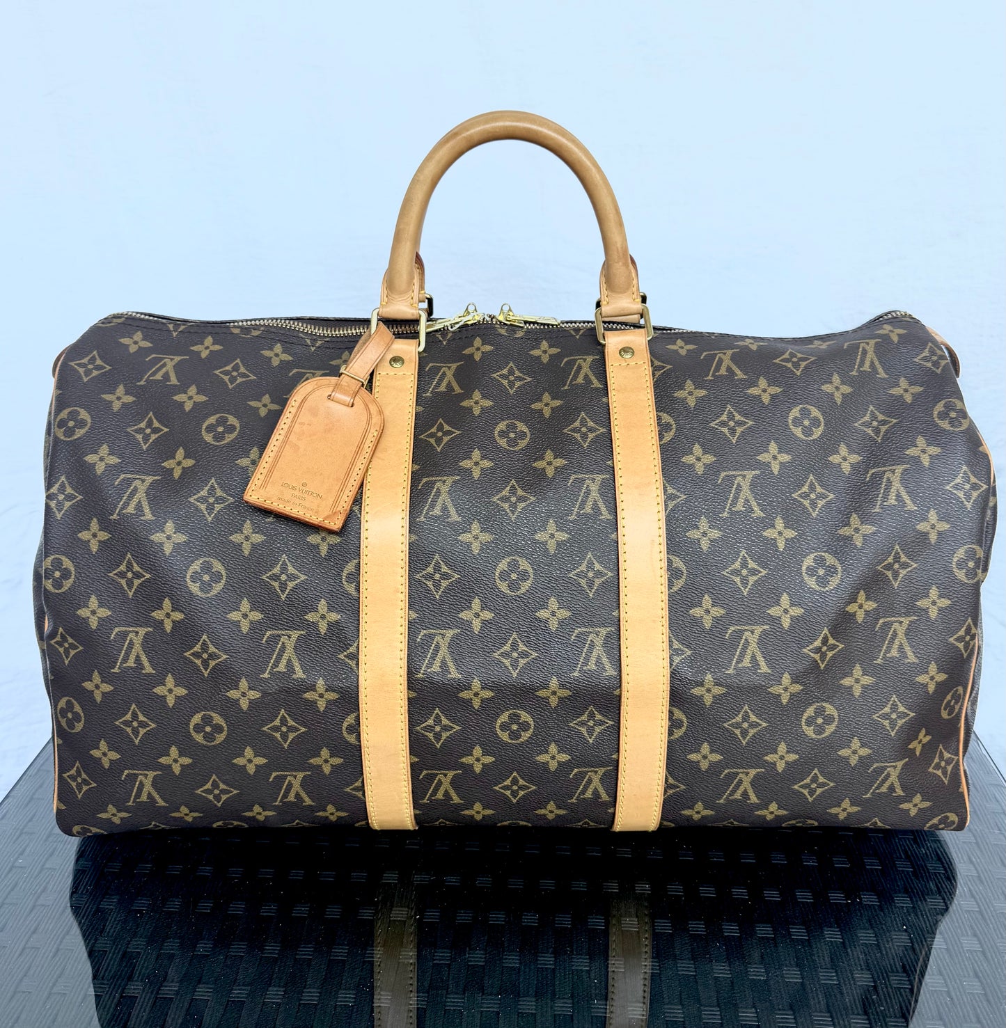 Louis Vuitton Keepall 50 Boston Duffle Travel Carry-On Bag Brown Monogram Canvas