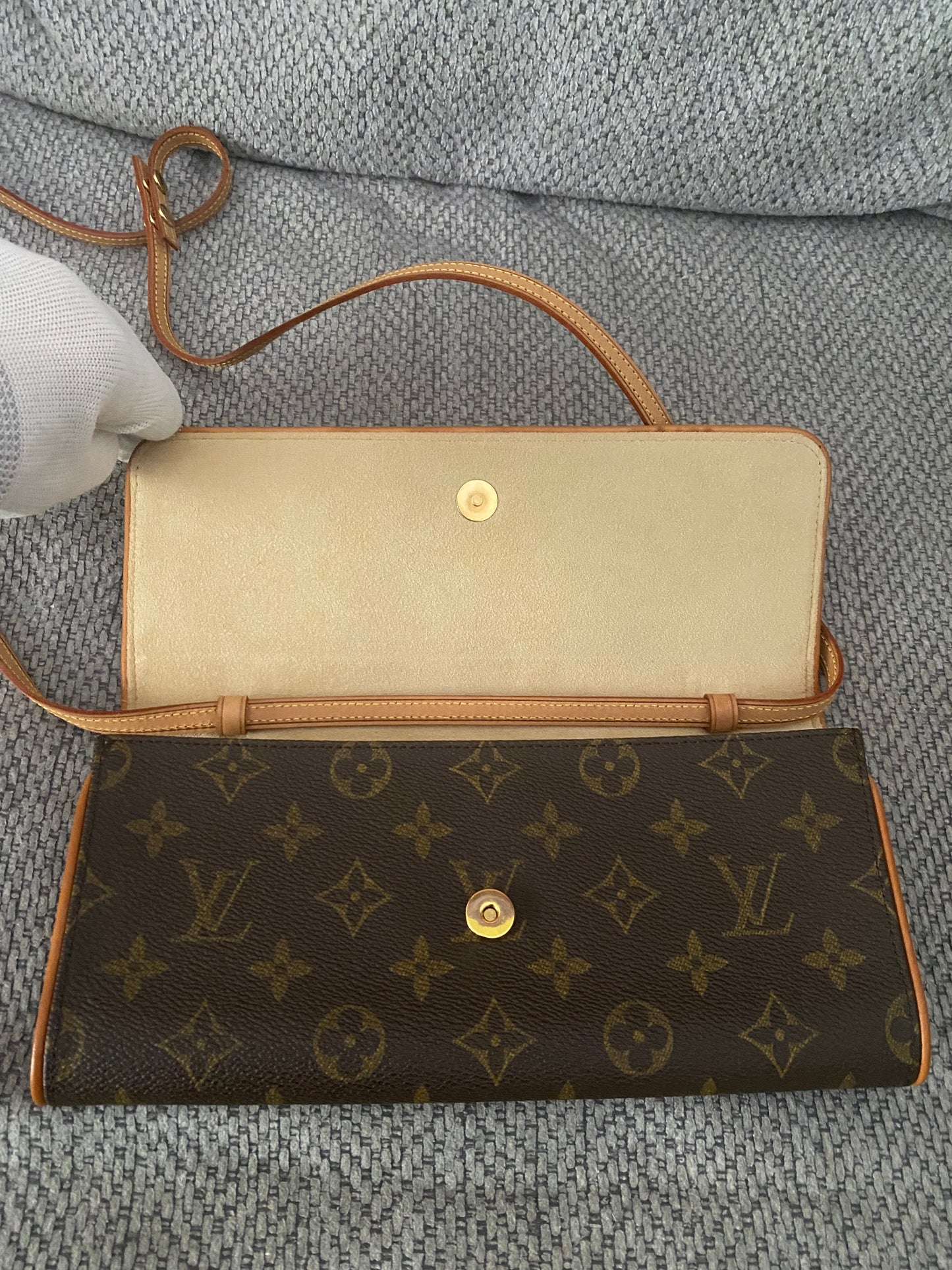 LOUIS VUITTON Pochette Twin GM 2Way Shoulder Crossbody Bag Brown Monogram Canvas