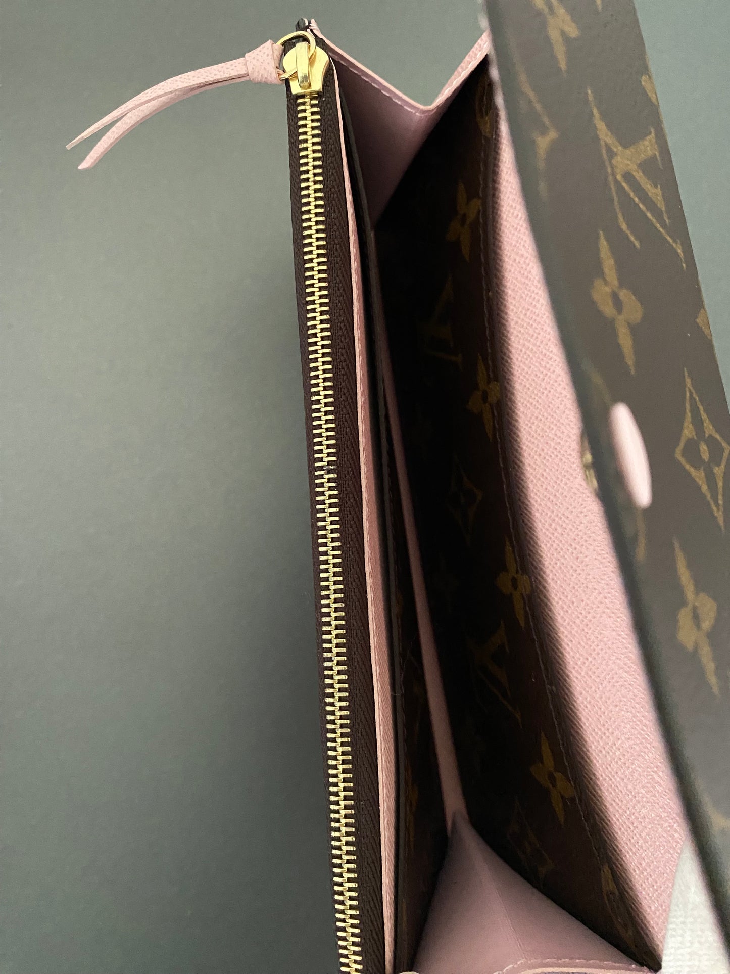 LOUIS VUITTON Emilie Wallet Pink Brown Monogram Canvas