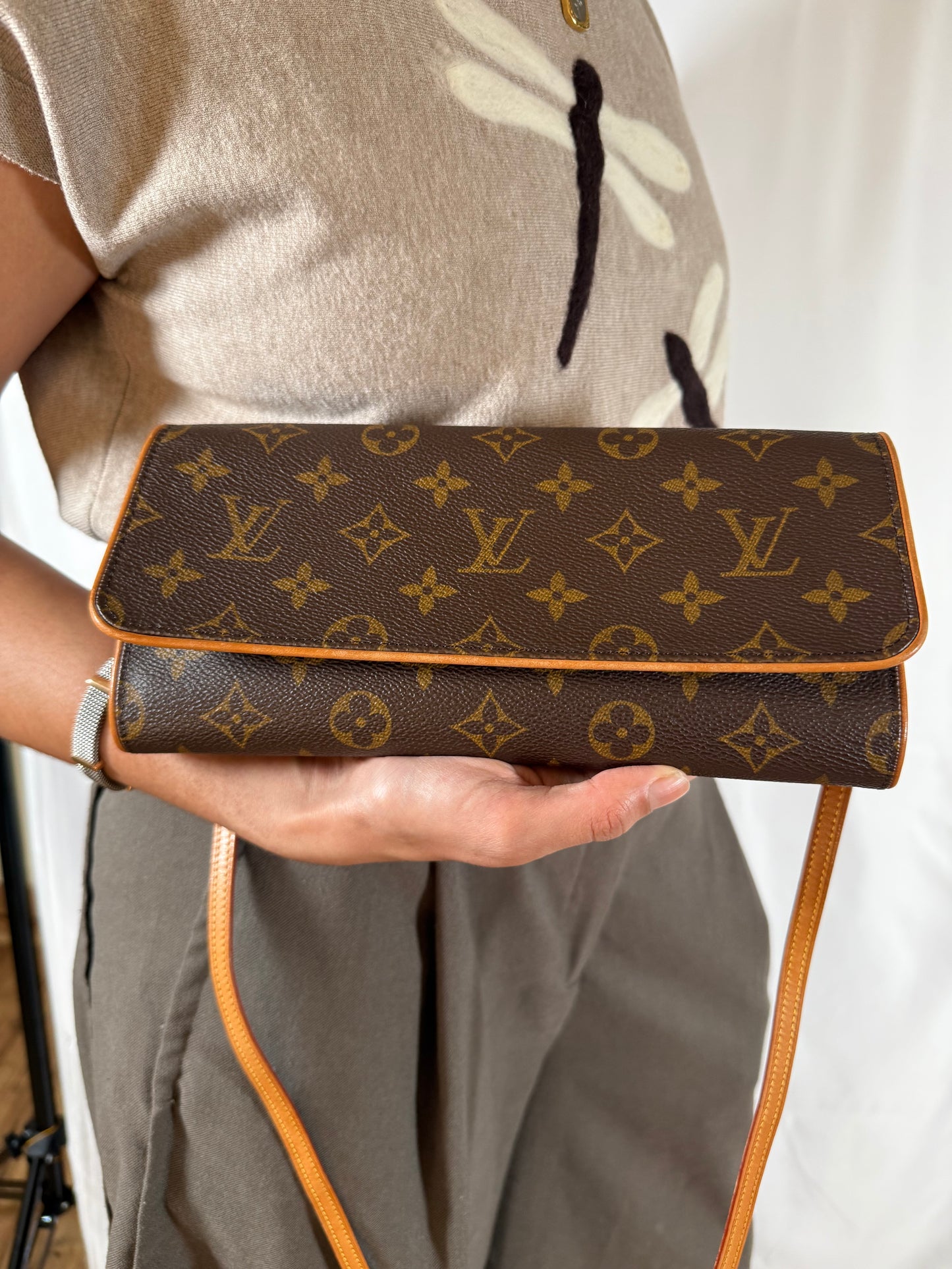 Louis Vuitton Pochette Twin GM Crossbody Bag Brown Monogram Canvas