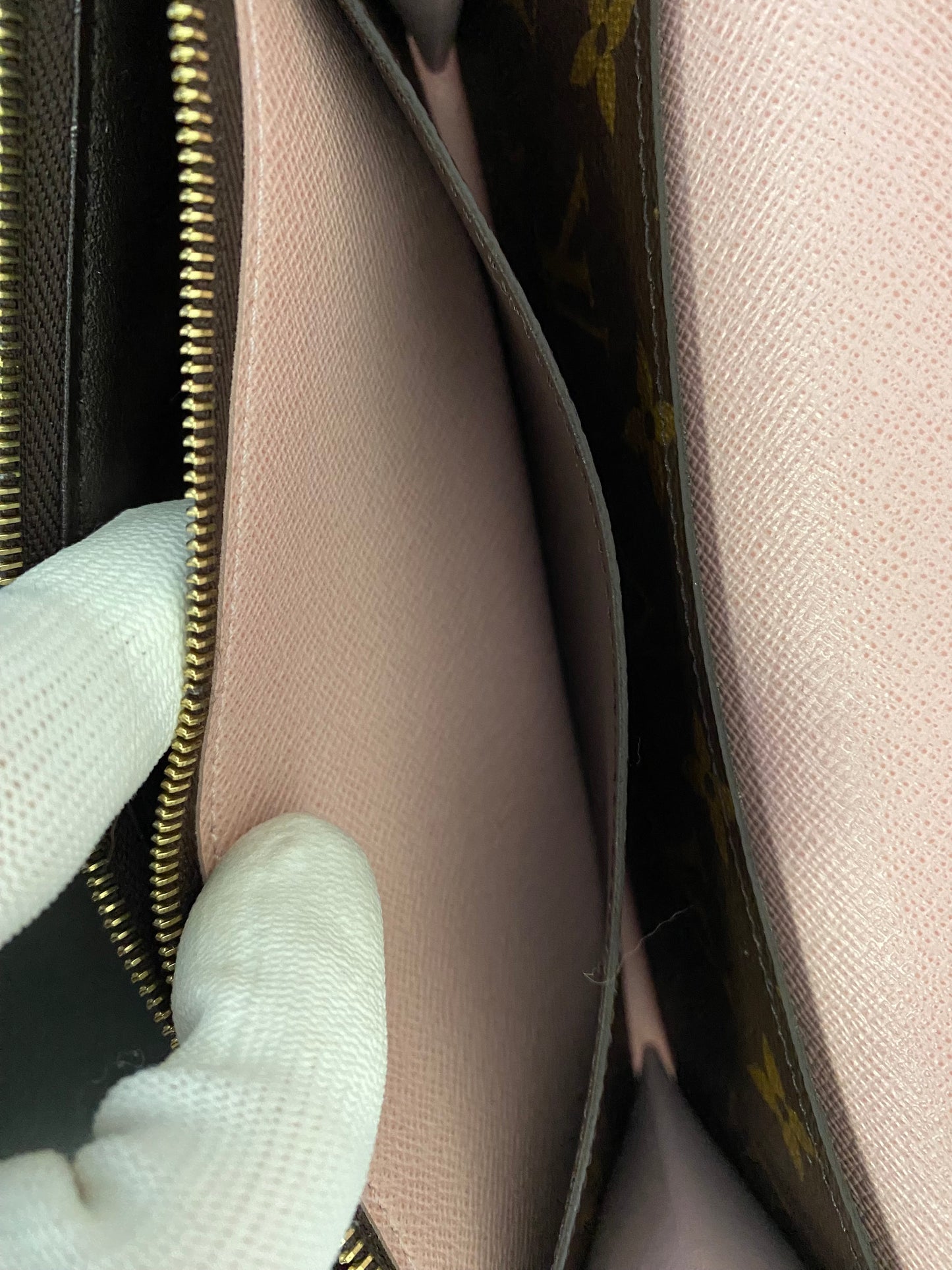 LOUIS VUITTON Emilie Wallet Pink Brown Monogram Canvas