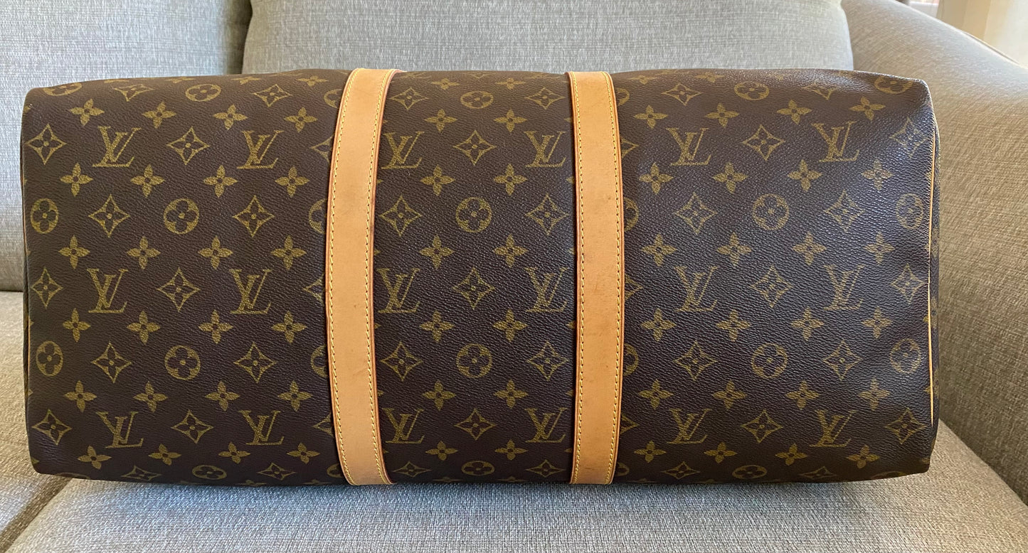 Louis Vuitton Keepall 50 Brown Canvas Duffle Travel Bag