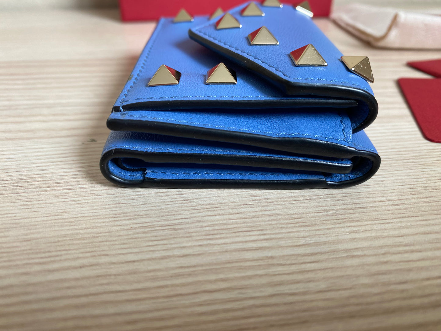 VALENTINO Garavani Rock Studs Leather Compact Trifold Wallet