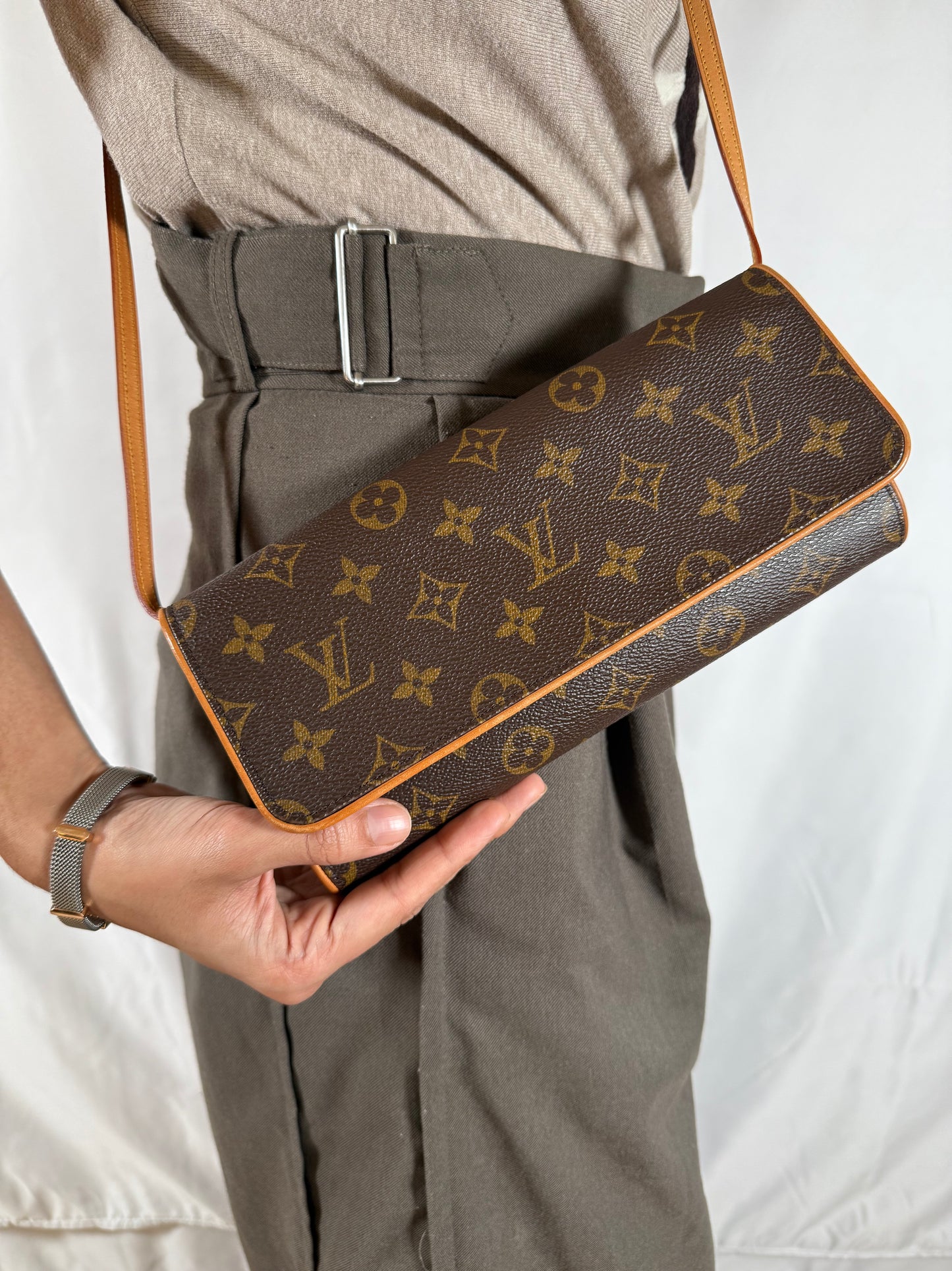 Louis Vuitton Pochette Twin GM Crossbody Bag Brown Monogram Canvas