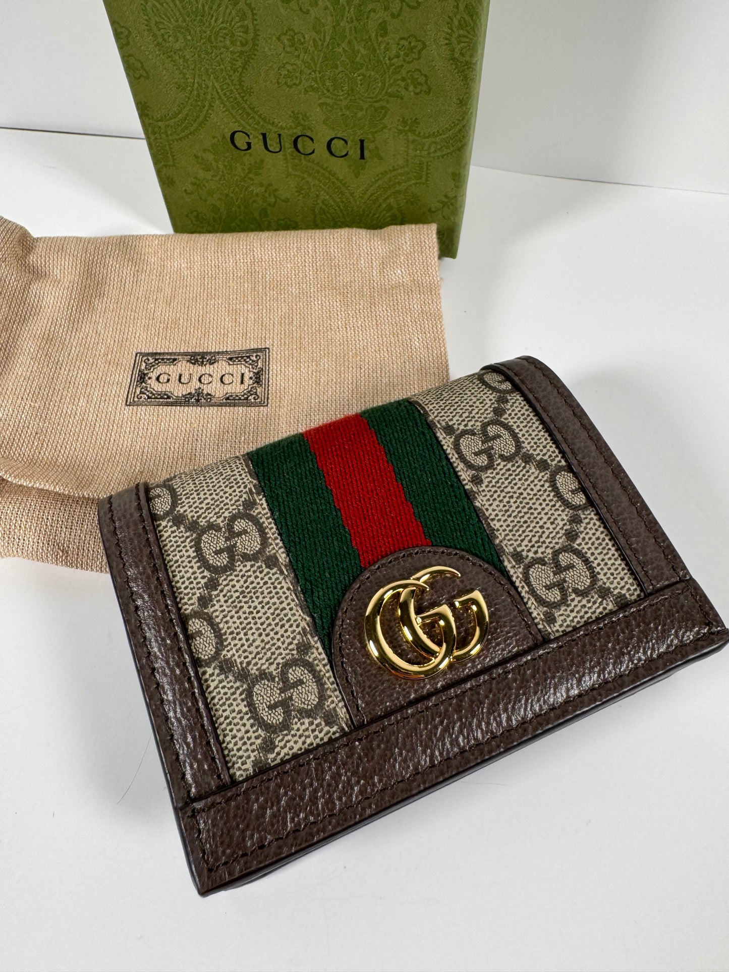 GUCCI Ophidia GG Logo PVC Bifold Wallet Beige