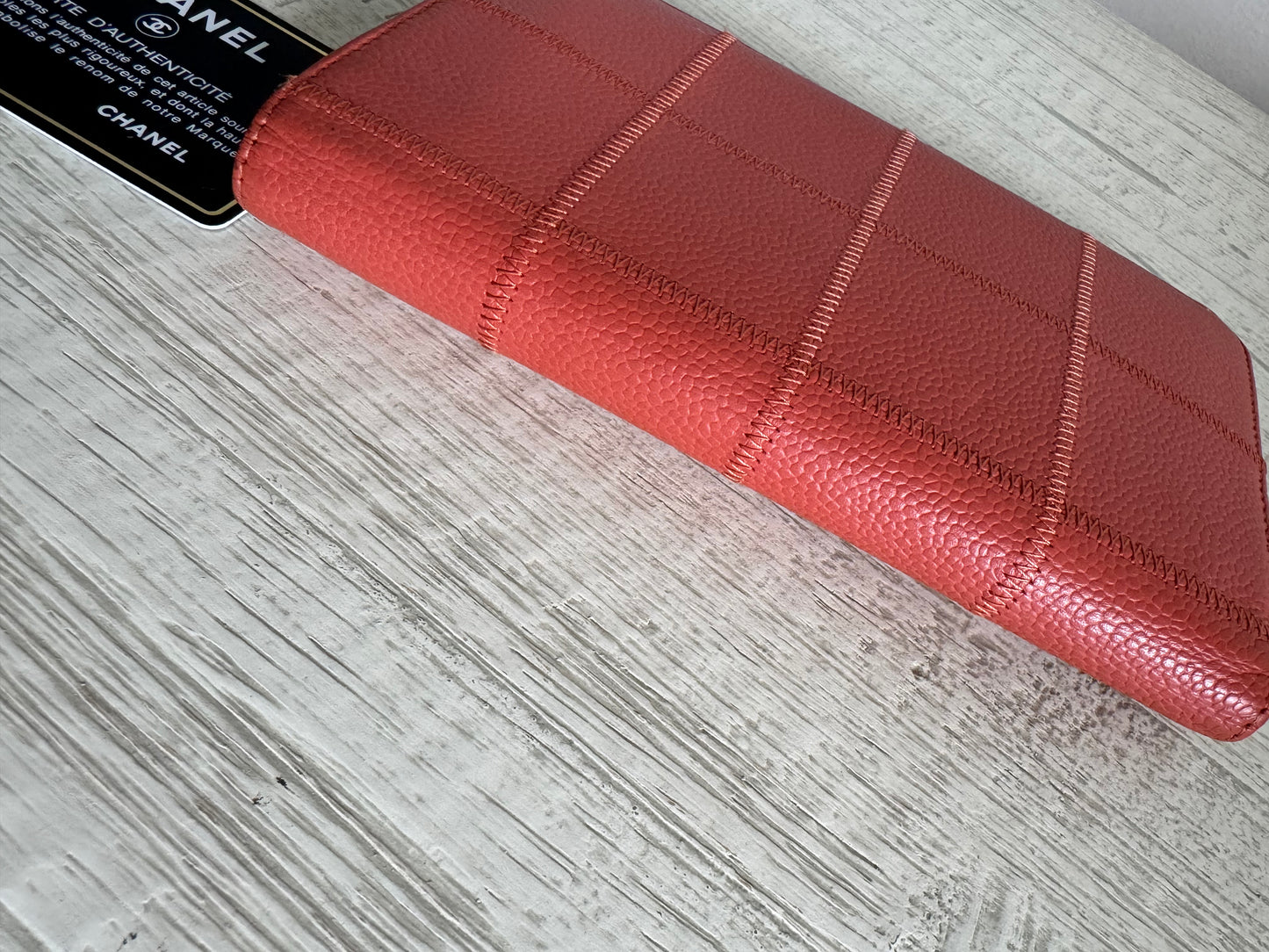 CHANEL Logo Caviar Skin Long Bifold Wallet