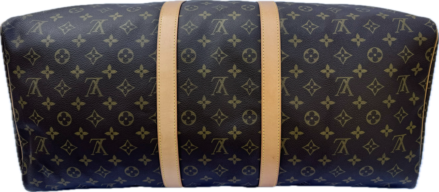 Louis Vuitton Keepall 55 Boston Duffle Travel Bag Brown Canvas