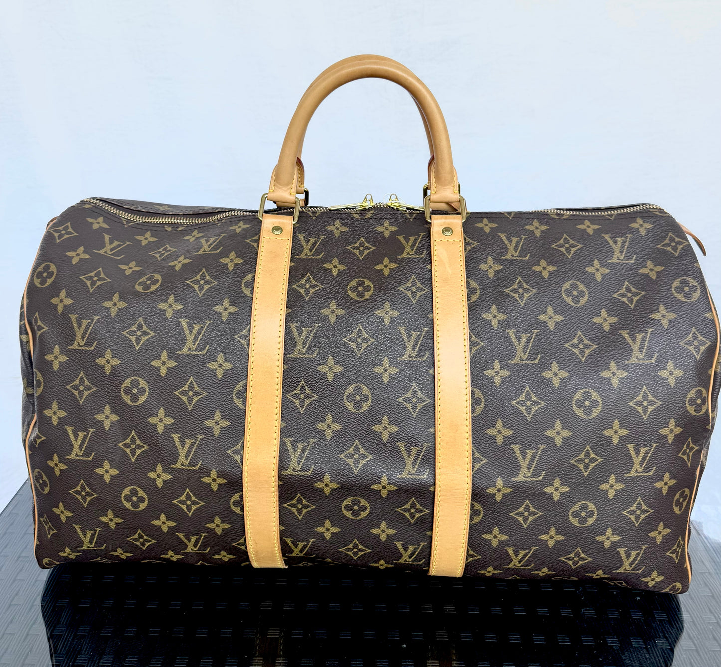 Louis Vuitton Keepall 50 Boston Duffle Travel Carry-On Bag Brown Monogram Canvas