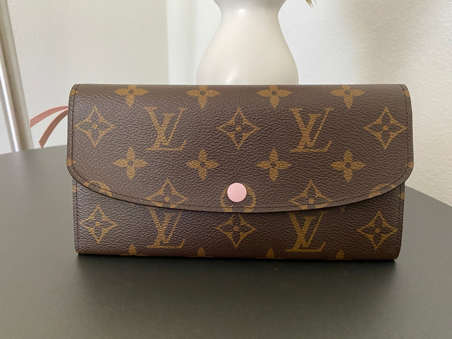 LOUIS VUITTON Emilie Wallet Pink Brown Monogram Canvas
