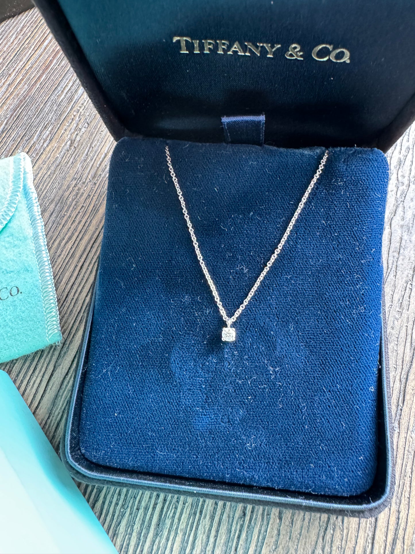 Tiffany & Co Platinum Solitaire Pendant Necklace 18" with Round Diamond