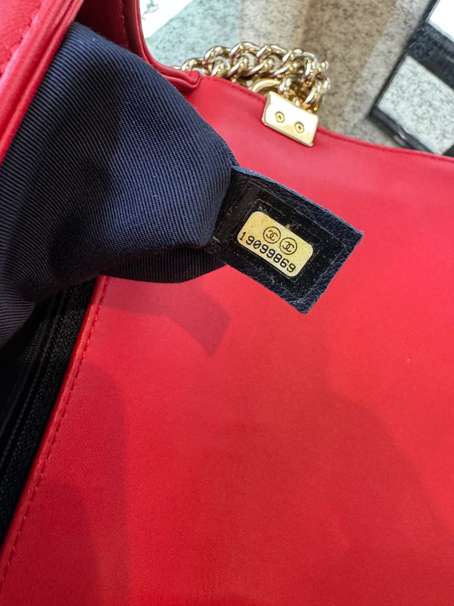 CHANEL Boy Flap Lambskin Embossed Cube New Medium