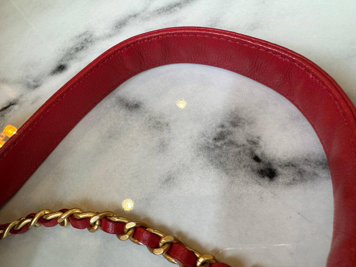 Chanel Red Quilted Lambskin Round Shoulder Bag With Gold Chain 2019