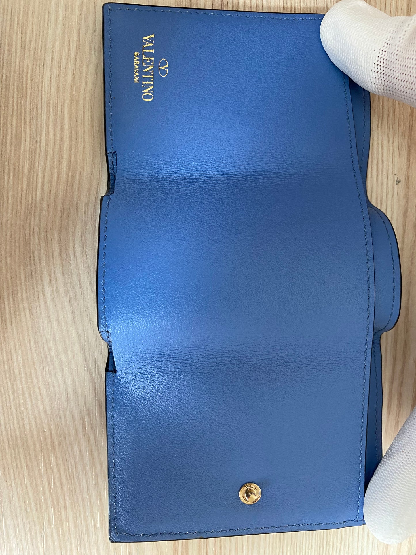 VALENTINO Garavani Rock Studs Leather Compact Trifold Wallet