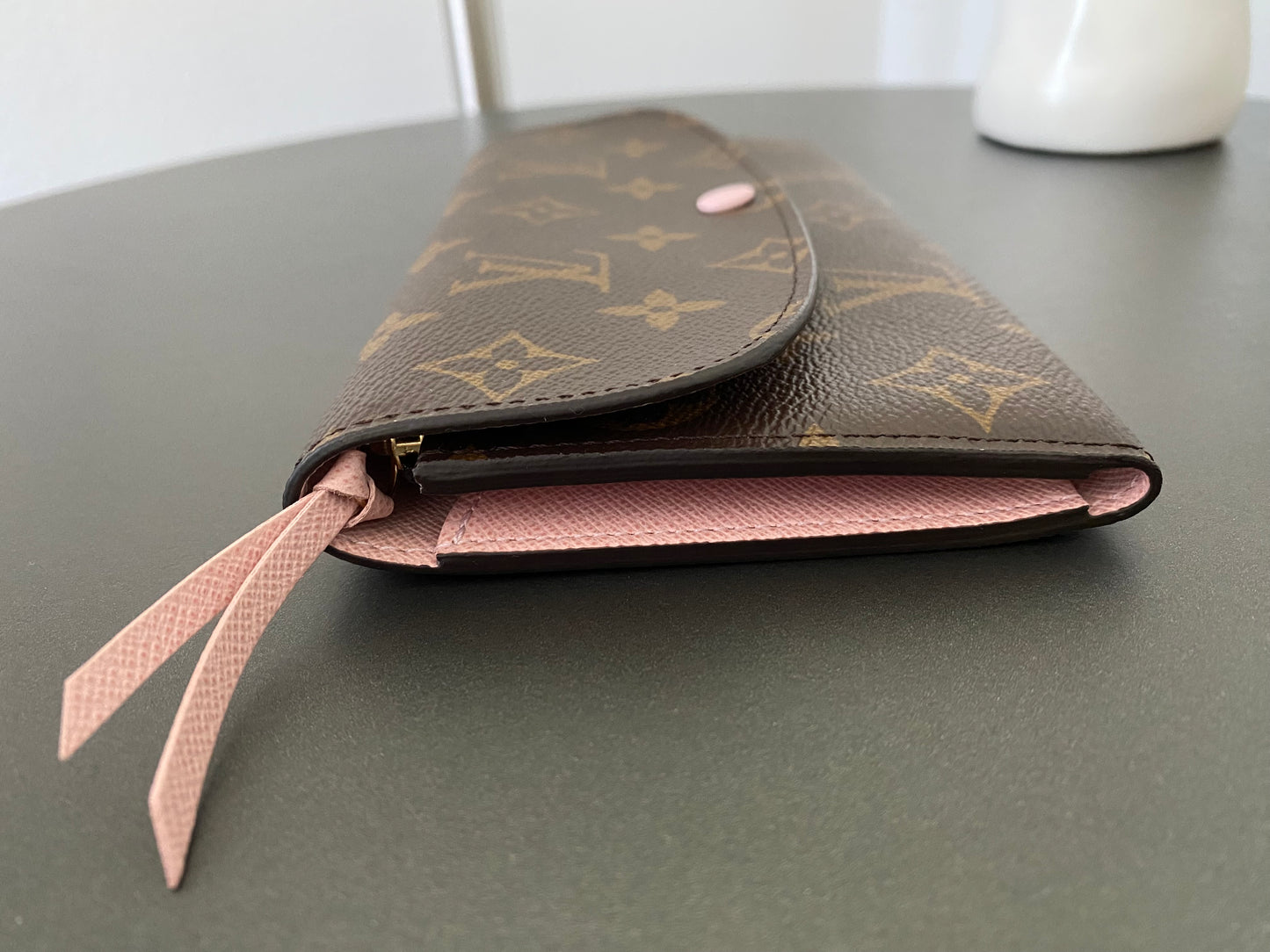 LOUIS VUITTON Emilie Wallet Pink Brown Monogram Canvas