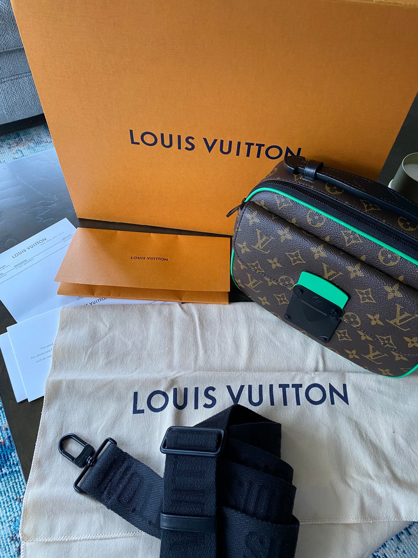 LOUIS VUITTON Monogram Macassar S Lock Messenger Crossbody Minty Green 2022