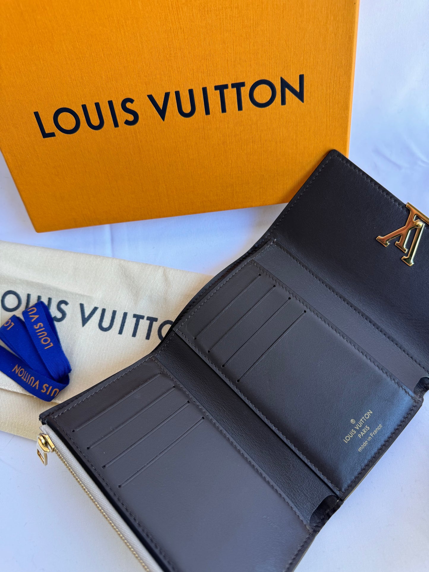 Louis Vuitton Capucines Compact Galet Trifold Wallet M62159 MRP $1030