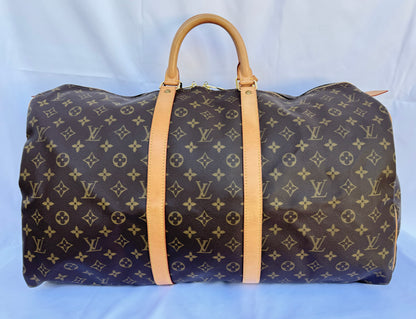 Louis Vuitton Keepall 55 Boston Duffle Travel Bag Brown Canvas