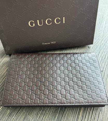 Gucci Leather Micro GG Guccissima Long Bifold Wallet