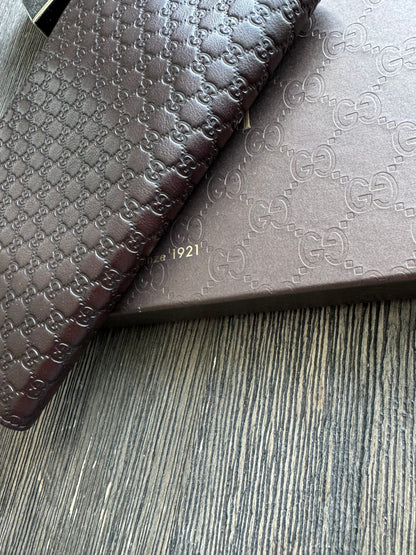 Gucci Leather Micro GG Guccissima Long Bifold Wallet