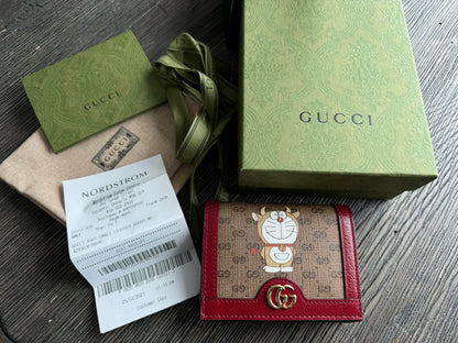 GUCCI Micro GG Supreme Marmont Doraemon PVC Bifold Wallet