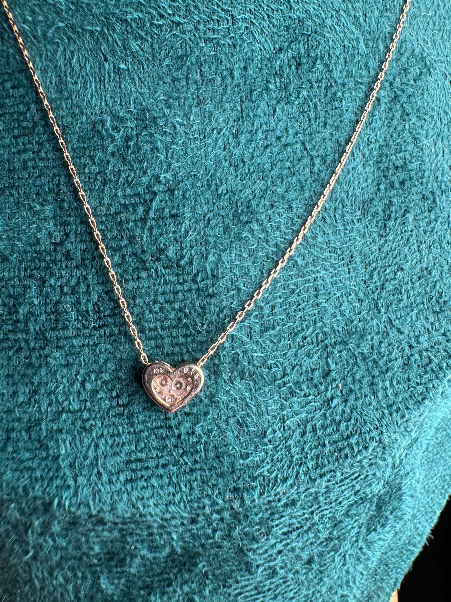 Necklace with Heart Pendant Natural Diamond 0.15ct 18K Gold 15 inches / 39cm