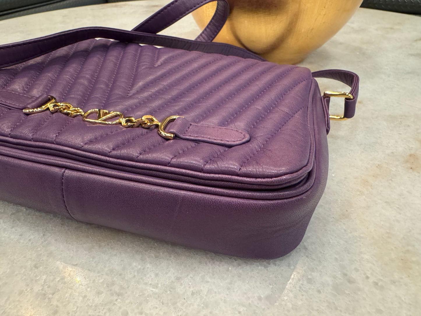 Valentino Garavani Crossbody Quilted Purple Leather Bag