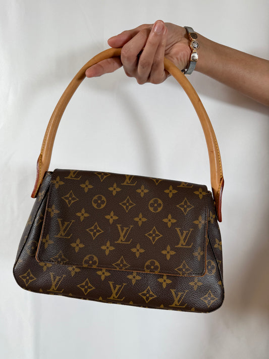 Louis Vuitton Looping Hobo Bag Mini Handbag Brown Monogram Canvas