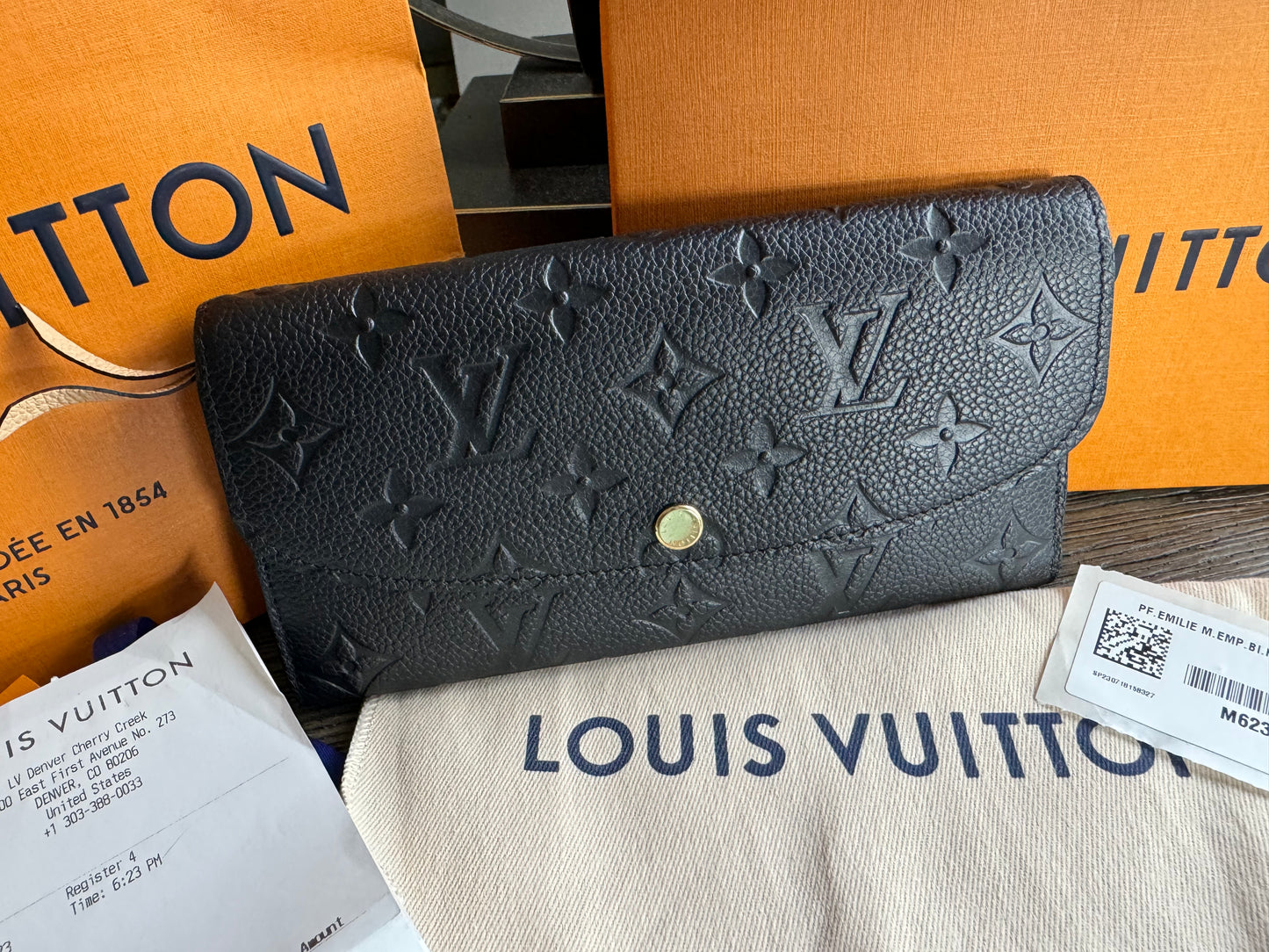 Louis Vuitton LV Emilie Black Empreinte Monogram Wallet M62369 October 2023