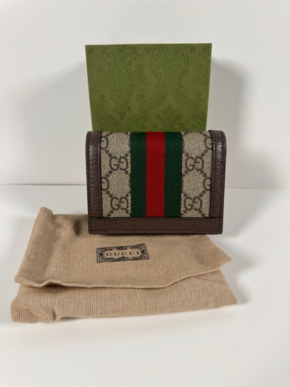 GUCCI Ophidia GG Logo PVC Bifold Wallet Beige