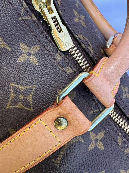 Louis Vuitton Keepall 55 Boston Duffle Travel Bag Brown Canvas