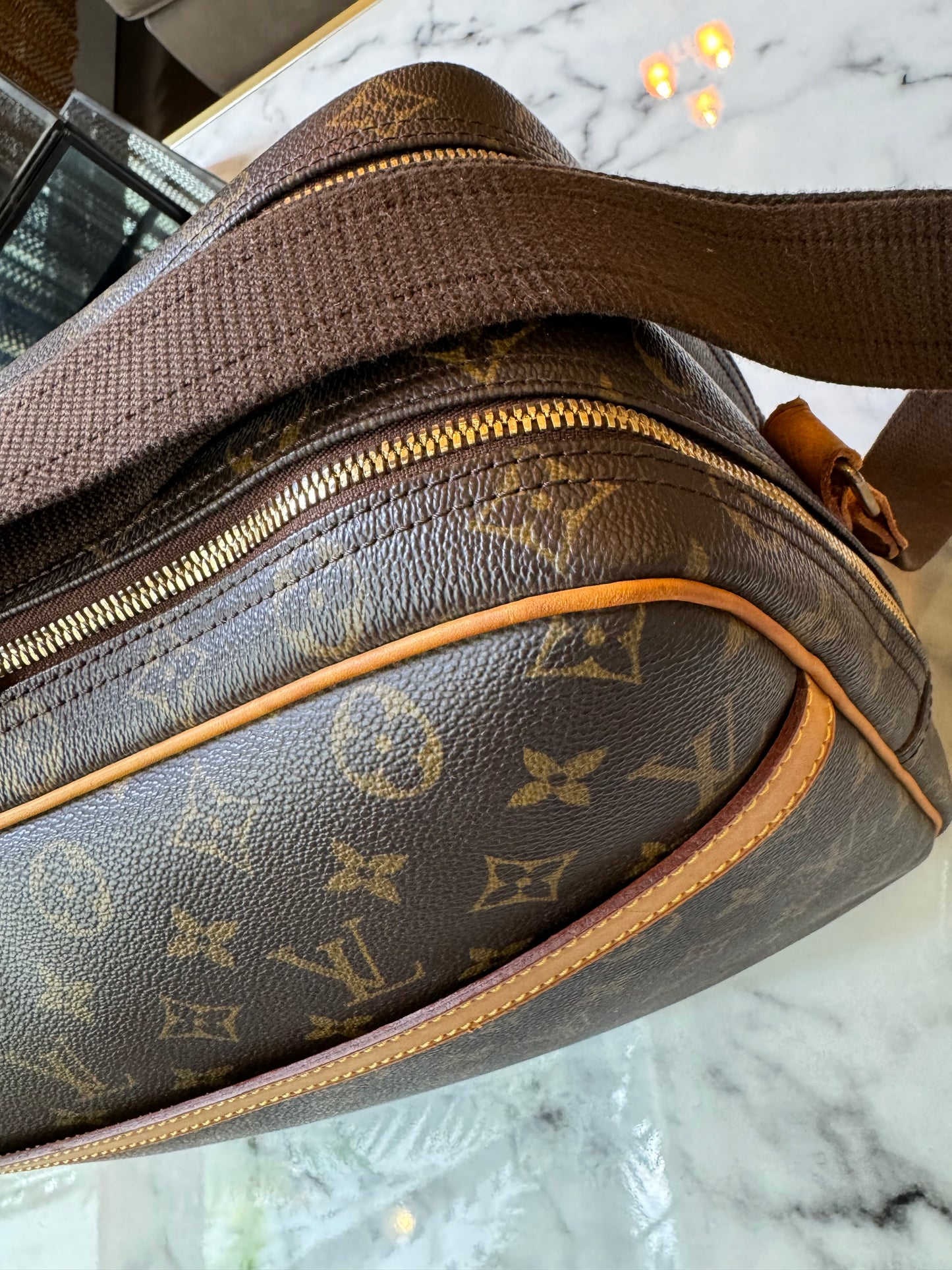 Louis Vuitton Reporter Crossbody Travel Bag GM Brown Canvas