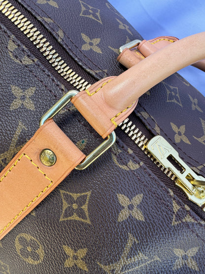 Louis Vuitton Keepall 55 Boston Duffle Travel Bag Brown Canvas