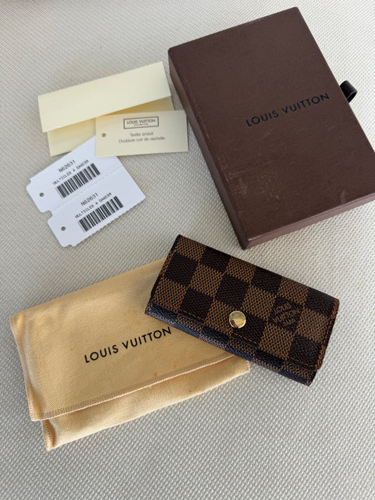 Authentic Louis Vuitton Damier Ebene 4 Key Holder Key Case Wallet