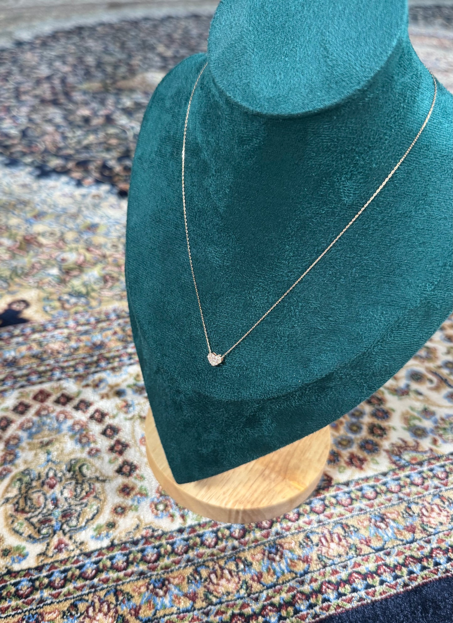 Necklace with Heart Pendant Natural Diamond 0.15ct 18K Gold 15 inches / 39cm