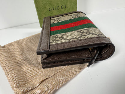 GUCCI Ophidia GG Logo PVC Bifold Wallet Beige
