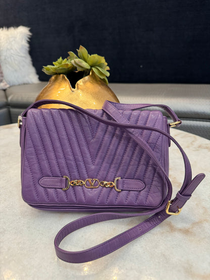 Valentino Garavani Crossbody Quilted Purple Leather Bag