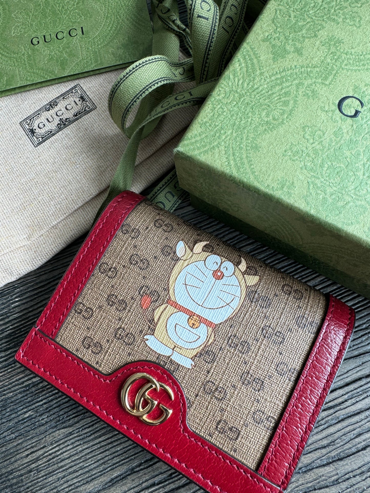 GUCCI Micro GG Supreme Marmont Doraemon PVC Bifold Wallet