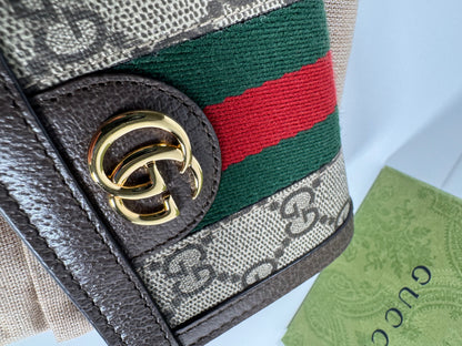 GUCCI Ophidia GG Logo PVC Bifold Wallet Beige